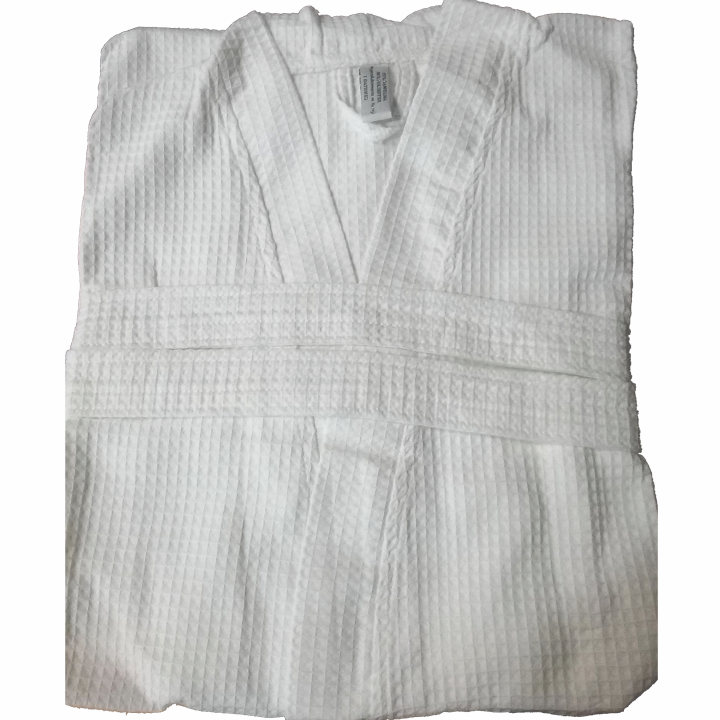 Bathrobe hotel waffle fabric XL size white mixed cotton polyester