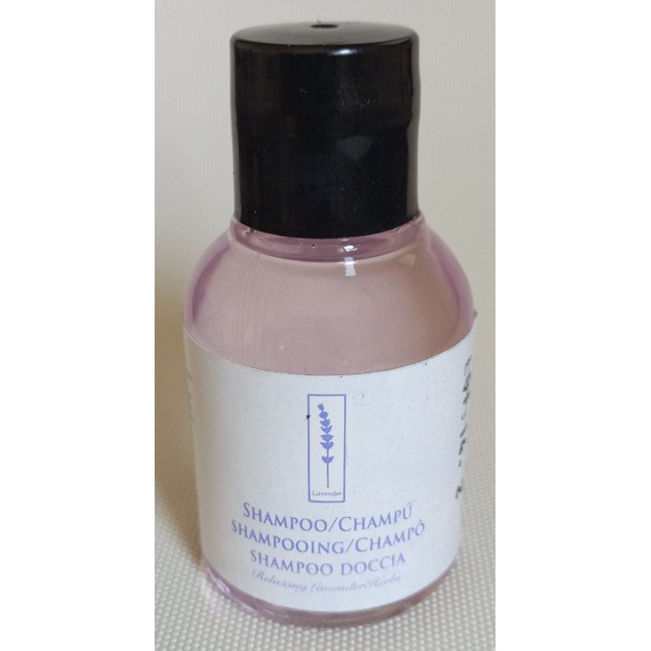Shampoo for hotel amenities in pet bottle with lavanda aroma