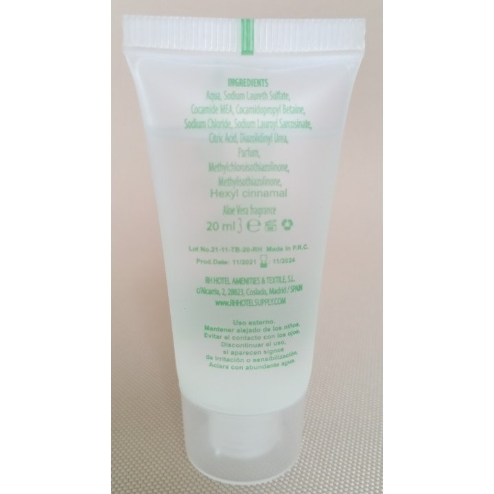 Bagnoschiuma tubetto 20 ml con profumo di aloe vera per alberghi