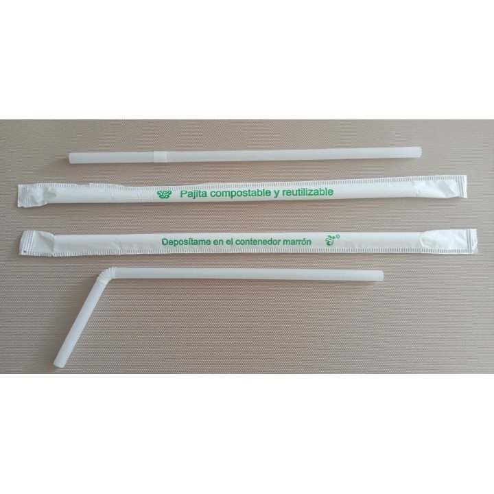 Paille Amidon de Maïs PLA Réutilisable Emballée Flexible Blanche