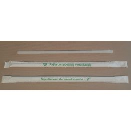 Cañita pajita compostable PLA recta blanca reutilizable enfundada