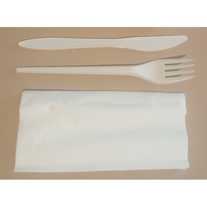 Set Talheres piquenique CPLA, biodegradável e compostável, amido de milho