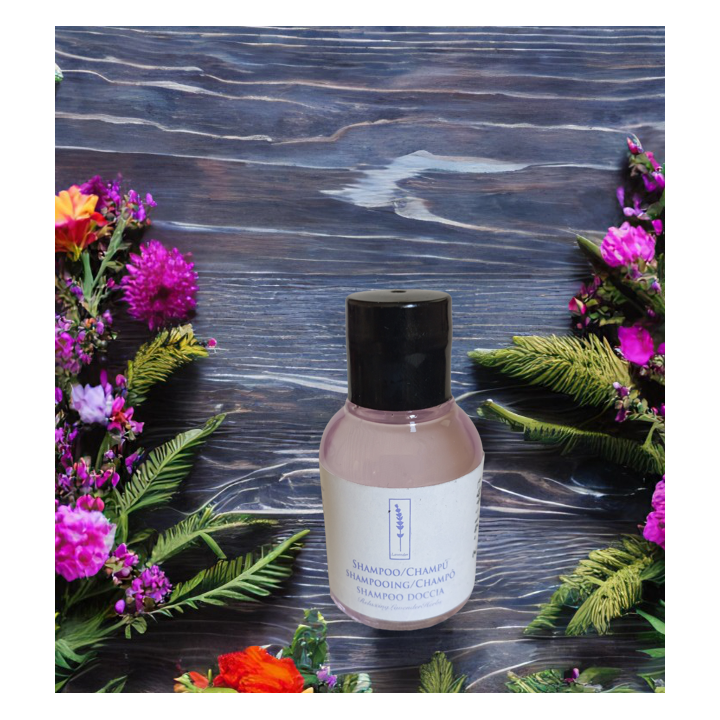 Shampoo for hotel amenities in pet bottle with lavanda aroma