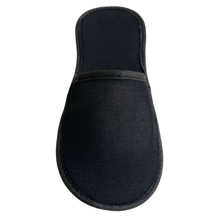 Thick sole black polyester disposable slippers for hospitality