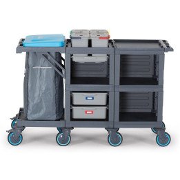Carrello di servizio con sacco, vassoi, secchi per hotel, ristoranti, ospedali