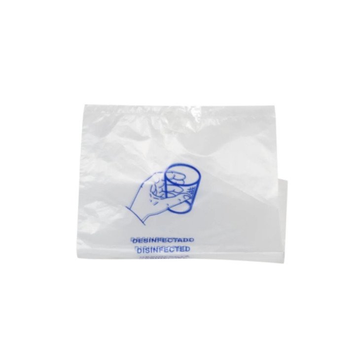 Sterilized plastic bag for glasses in hotel rooms and bathrooms