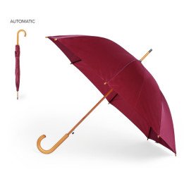 Guarda-chuva automática em poliéster, cabo e haste em madeira, brinde, merchandising