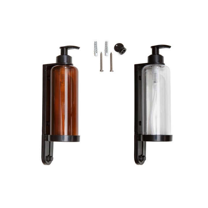 Bottle dispenser support in hotel bathrooms for shampoo, bath gel, liquid soap