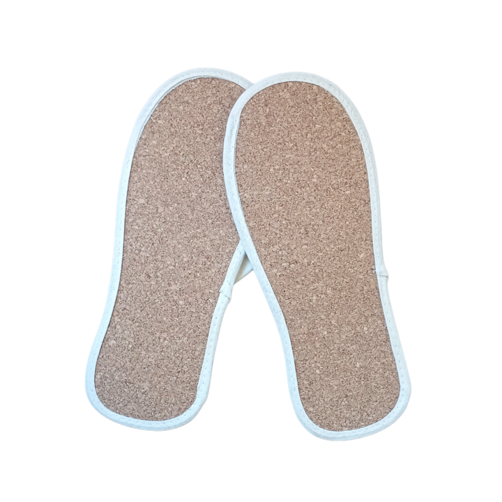 Eco-friendly slippers of organic cotton and cork for sustainable hotels