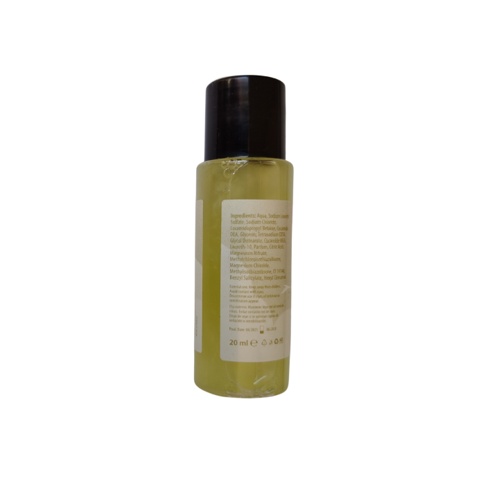 Hotel shampoo in a 20 ml bottle of cheap bathroom amenities