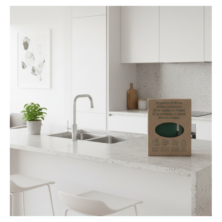 Kit de limpieza para cocina en cajita kraft | Amenities sostenibles