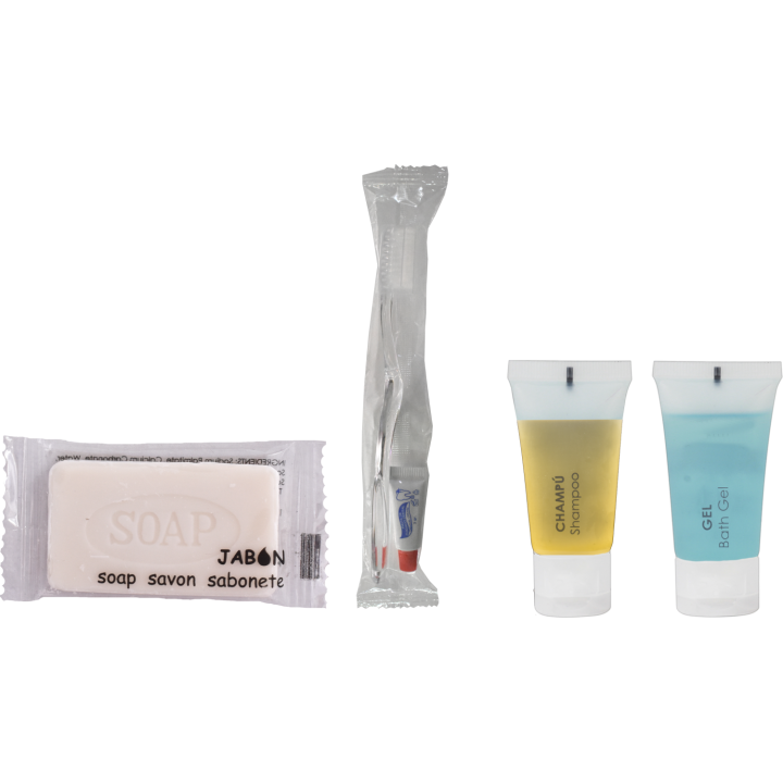 Premium Hotel Amenities Kit for 3-star & 4-star with 20ml tubes, 10gr soap, dental set