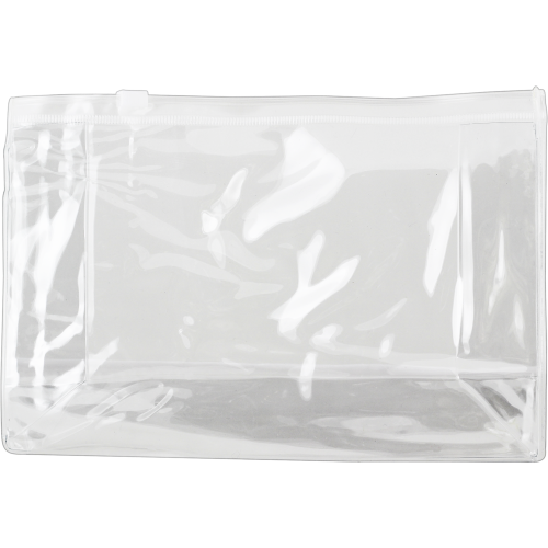 Horizontal transparent toiletry bag with clip closure