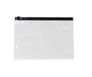 Horizontal transparent toiletry black bag with clip closure